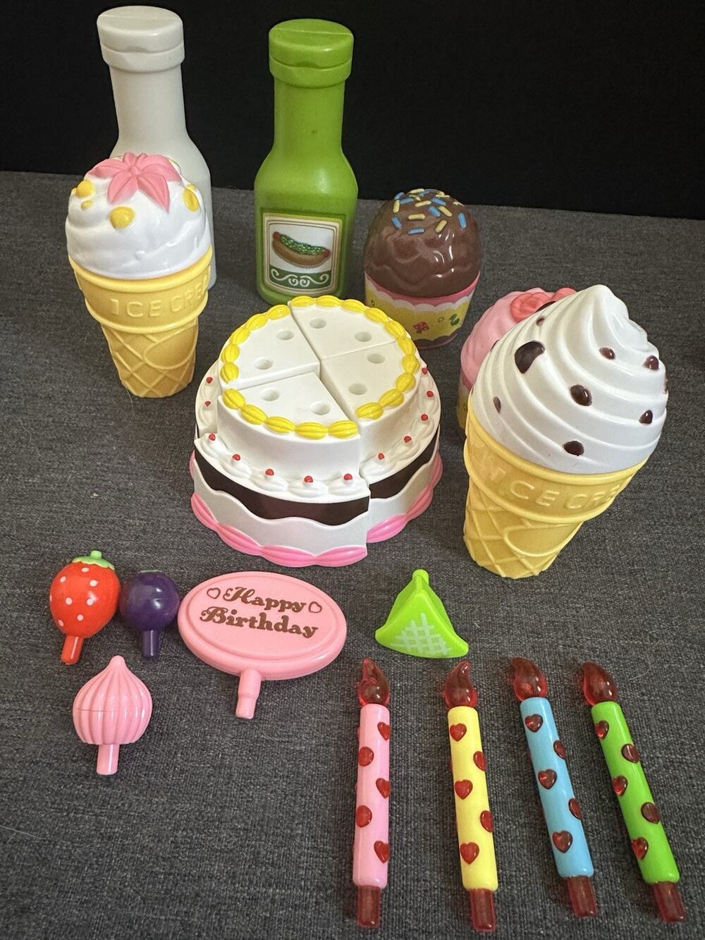Pretend Play Birthday Cake Food Set Slices Candles Ice Cream Accessories